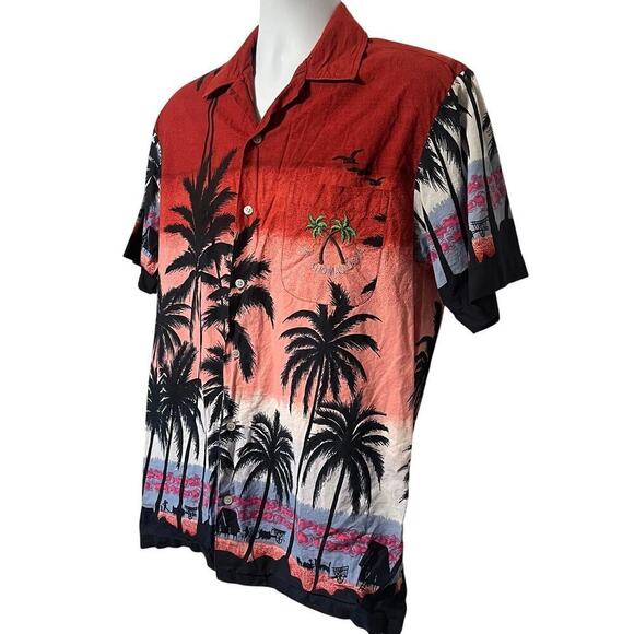 Vtg G.J. Cottage St. Thomas Floral Hawaiian Shirt Tropical Palm Embroidered Sz M - Picture 3 of 7